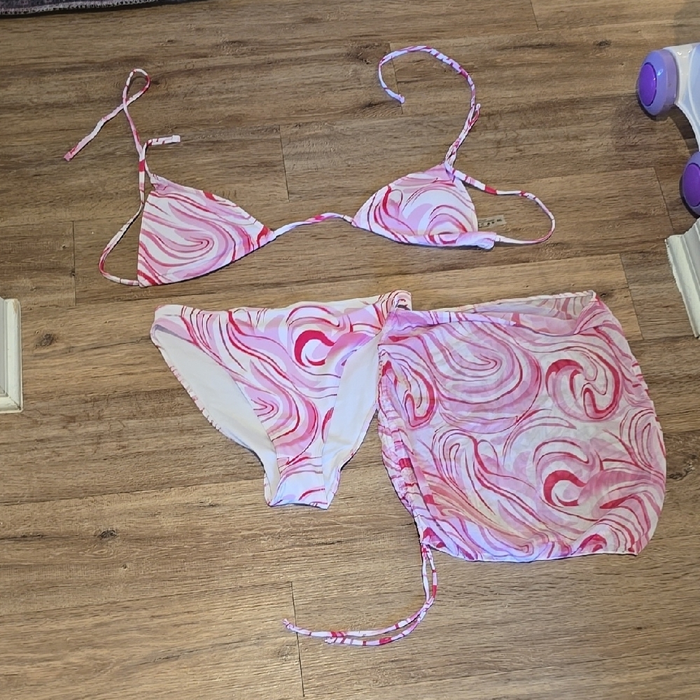 Pink Swirl Bikini Set with Cover-Up